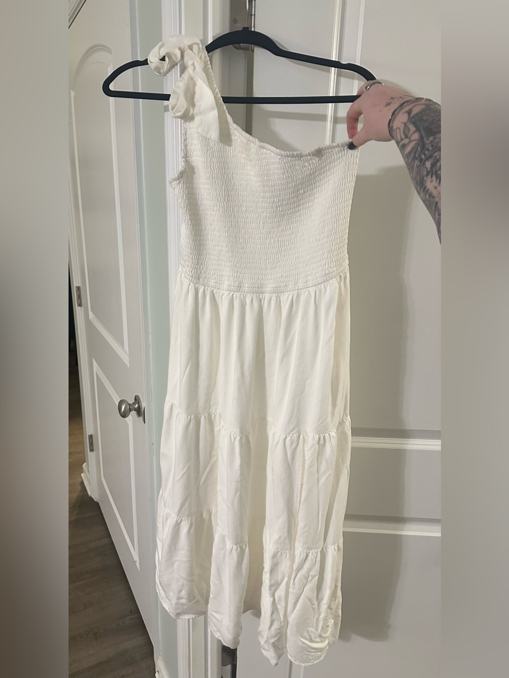 One-Shoulder White Tiered Summer Dress